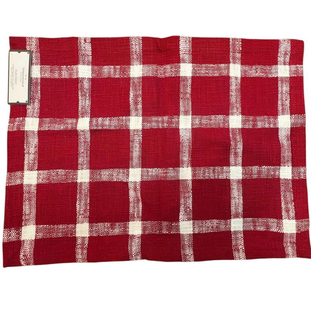 Threshold Placemat Set of 6 Home 14x19 Red White NWT Plaid Cotton Woven Dining